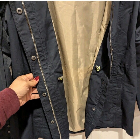 Vintage Eddie Bauer Women's Large Navy Blue Full Zip Nylon Rain Jacket Coat - Picture 8 of 10